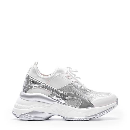 Fehér-ezüst színű vastag talpú Lea tornacipők