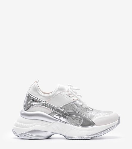 Fehér-ezüst színű vastag talpú Lea tornacipők